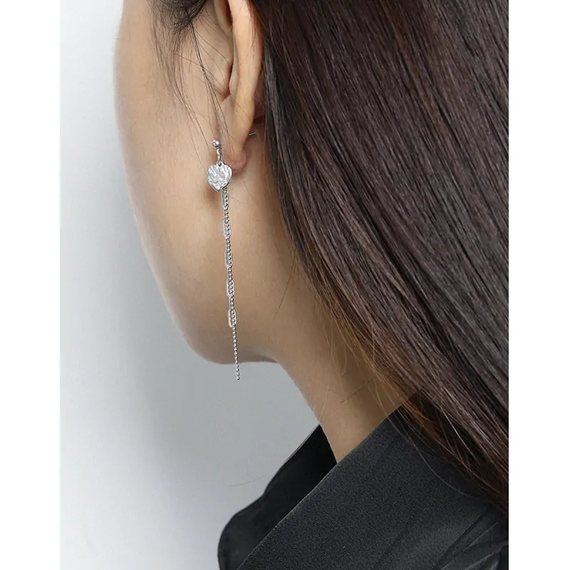 Elegant Heart Chain Tassels 925 Sterling Silver Dangling Earrings - Image 4