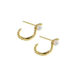 S Shape Round Shell Pearl 925 Sterling Silver Hoop Earrings