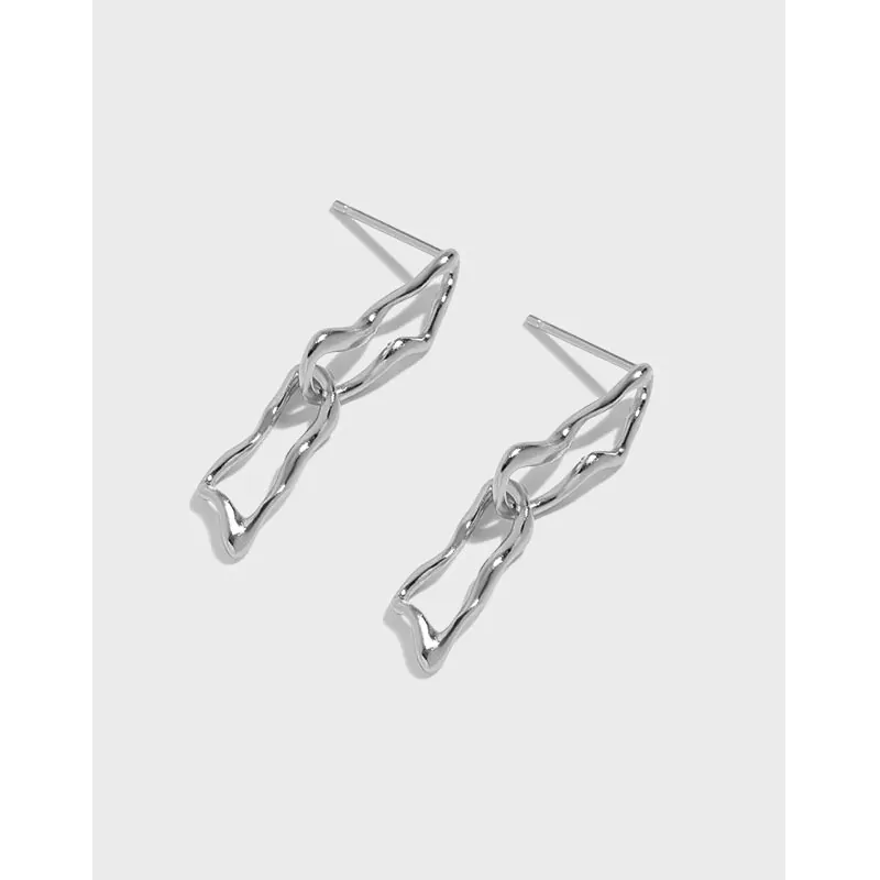 Irregular Hollow Chain 925 Sterling Silver Dangling Earrings - Image 4