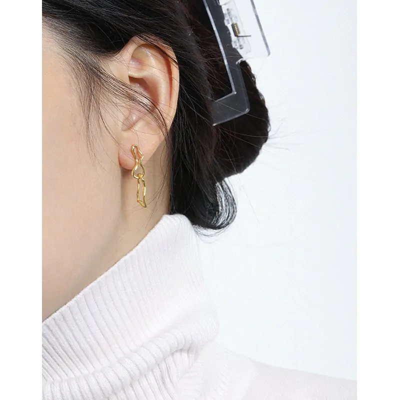 Irregular Hollow Chain 925 Sterling Silver Dangling Earrings - Image 2