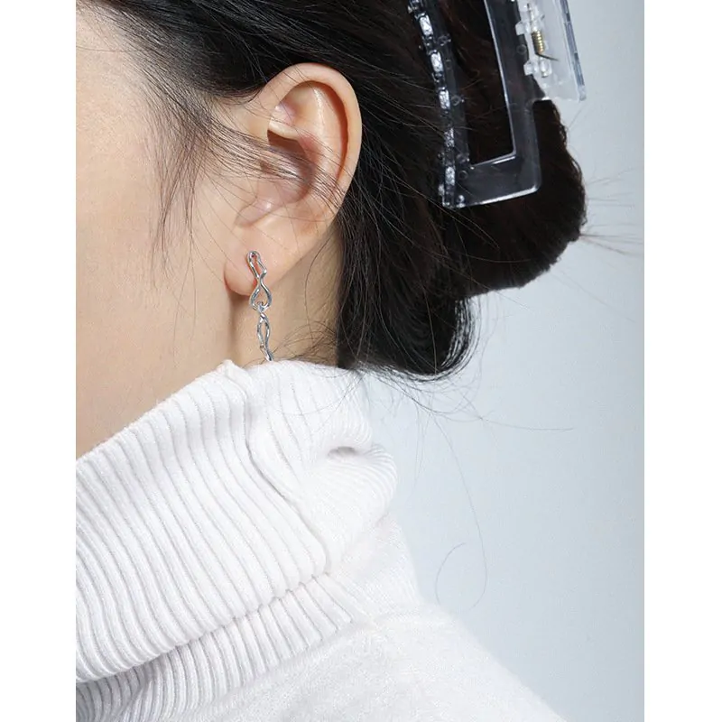 Irregular Hollow Chain 925 Sterling Silver Dangling Earrings - Image 3