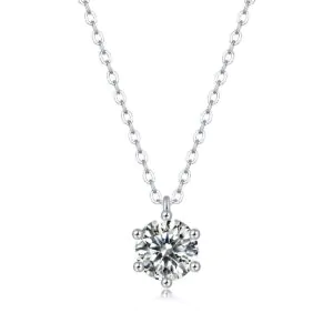 Six Claw Moissanite CZ Heart Border 925 Sterling Silver Necklace