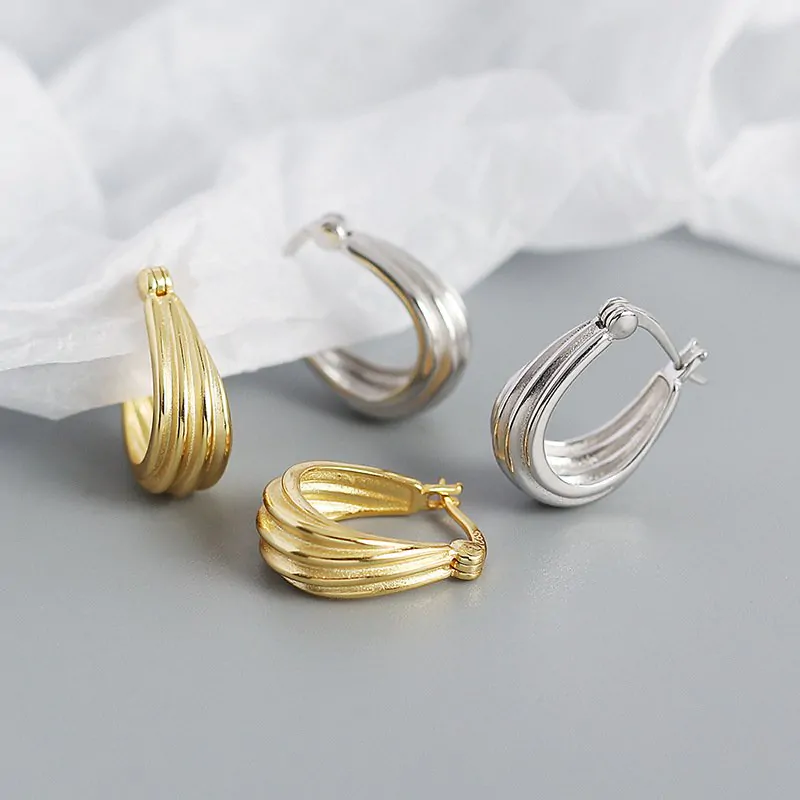 Spiral Geometric 925 Sterling Silver Hoop Earrings - Image 4
