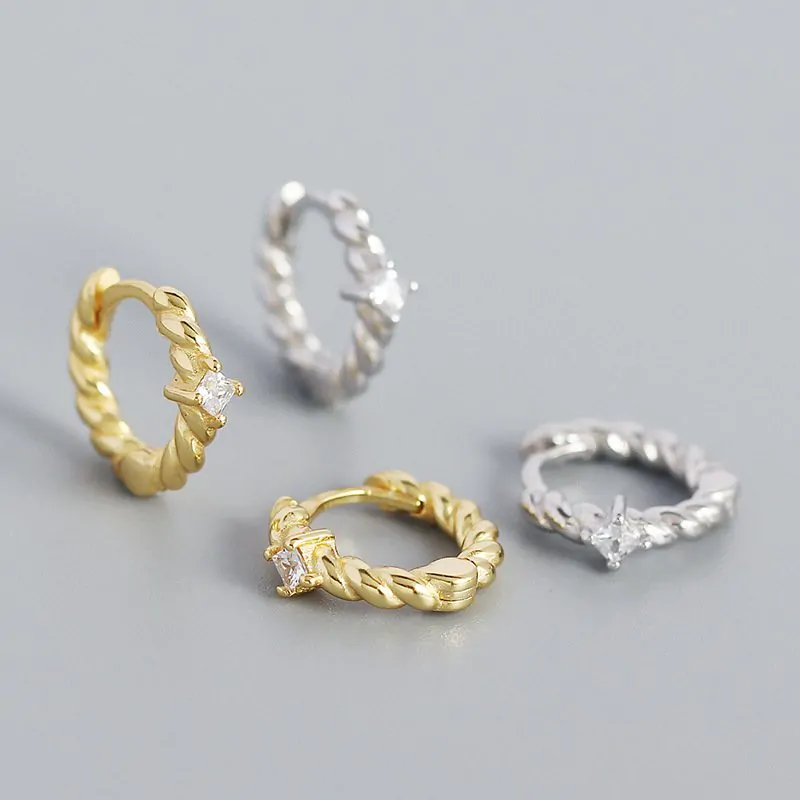 CZ Twisted 925 Sterling Silver Hoop Earrings - Image 5