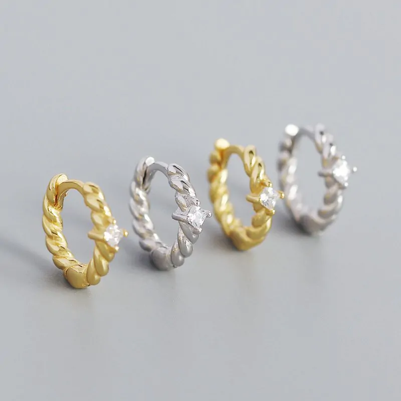 CZ Twisted 925 Sterling Silver Hoop Earrings - Image 2