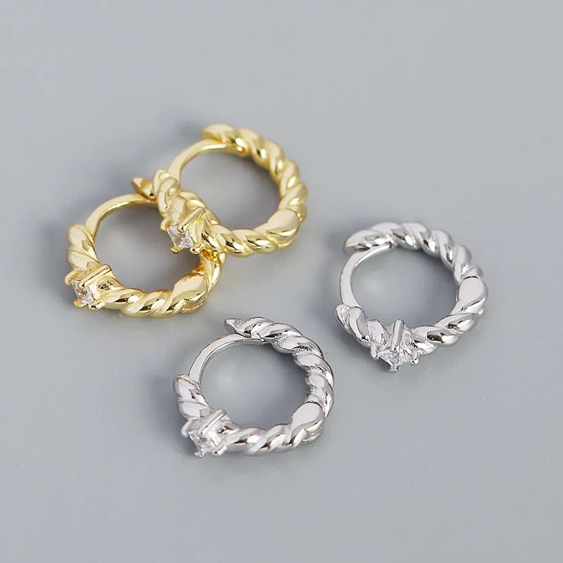 CZ Twisted 925 Sterling Silver Hoop Earrings - Image 3