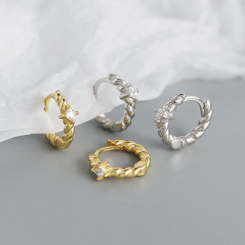 CZ Twisted 925 Sterling Silver Hoop Earrings - Image 4