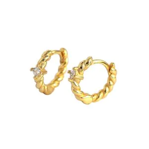 CZ Twisted 925 Sterling Silver Hoop Earrings