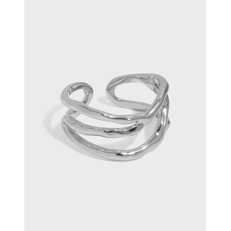 Triple Layers Wide 925 Sterling Silver Adjustable Ring - Image 4