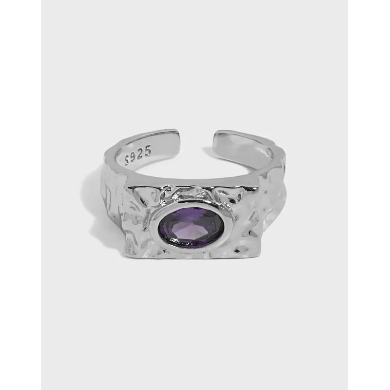 Elegant Purple Oval CZ Eye 925 Sterling Silver Adjustable Ring - Image 5