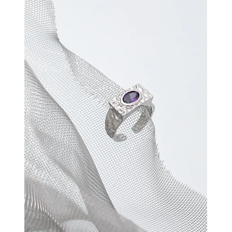 Elegant Purple Oval CZ Eye 925 Sterling Silver Adjustable Ring - Image 2