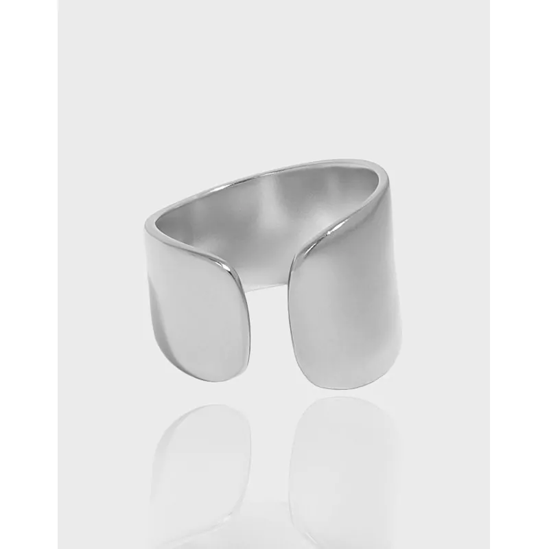 Wide Geometric Irregular 925 Sterling Silver Adjustable Ring - Image 5