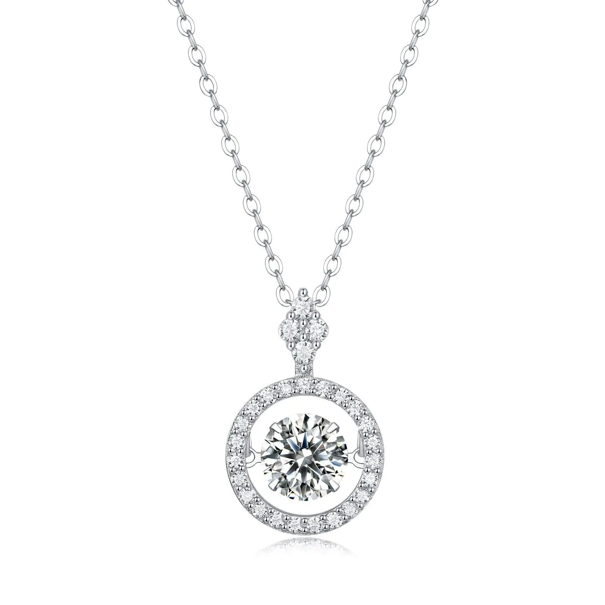 Dancing Moissanite CZ Circle 925 Sterling Silver Necklace