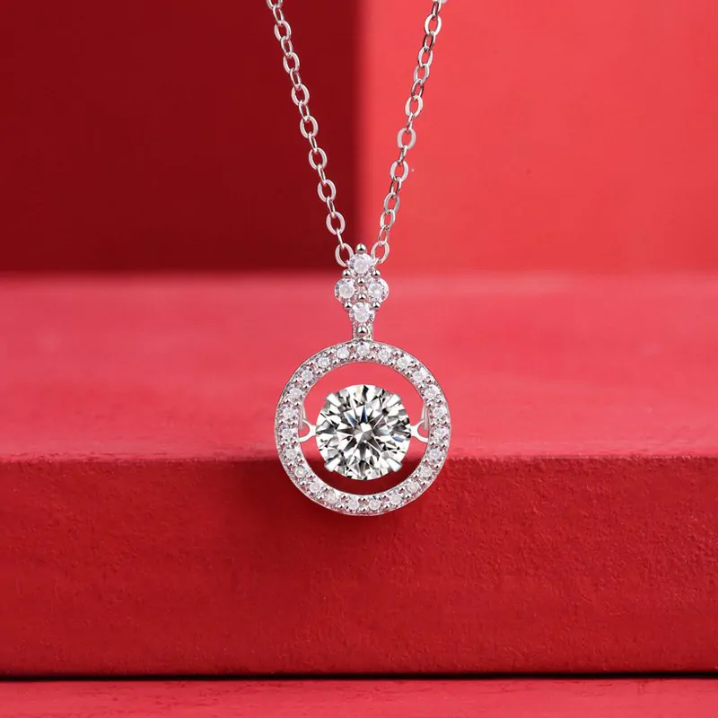 Dancing Moissanite CZ Circle 925 Sterling Silver Necklace - Image 3