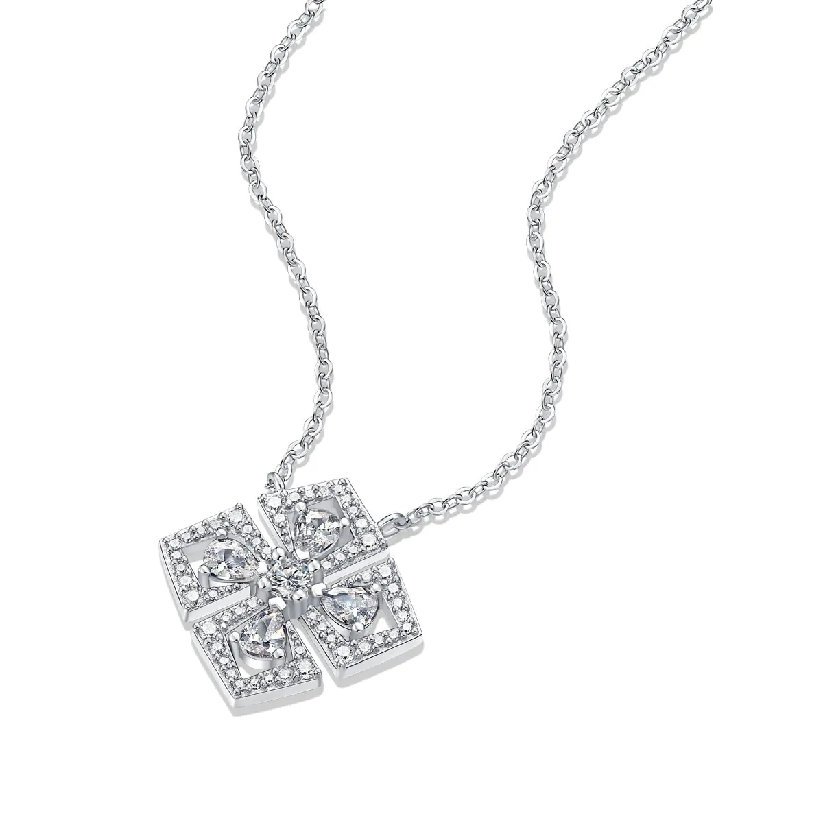 Elegant Moissanite CZ Geometric Four Leaf Clover 925 Sterling Silver Necklace - Image 5