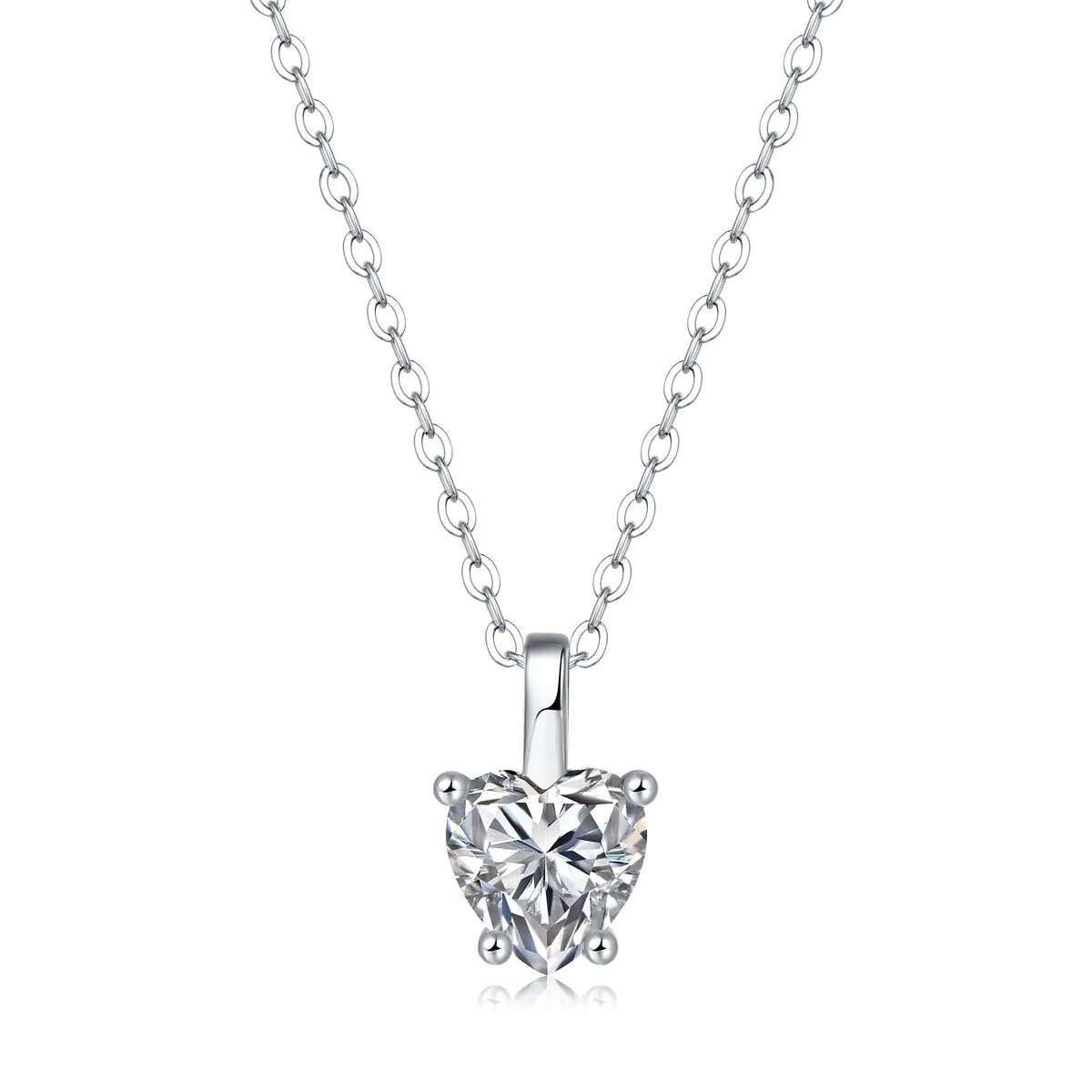 Moissanite CZ Heart Dangle 925 Sterling Silver Necklace