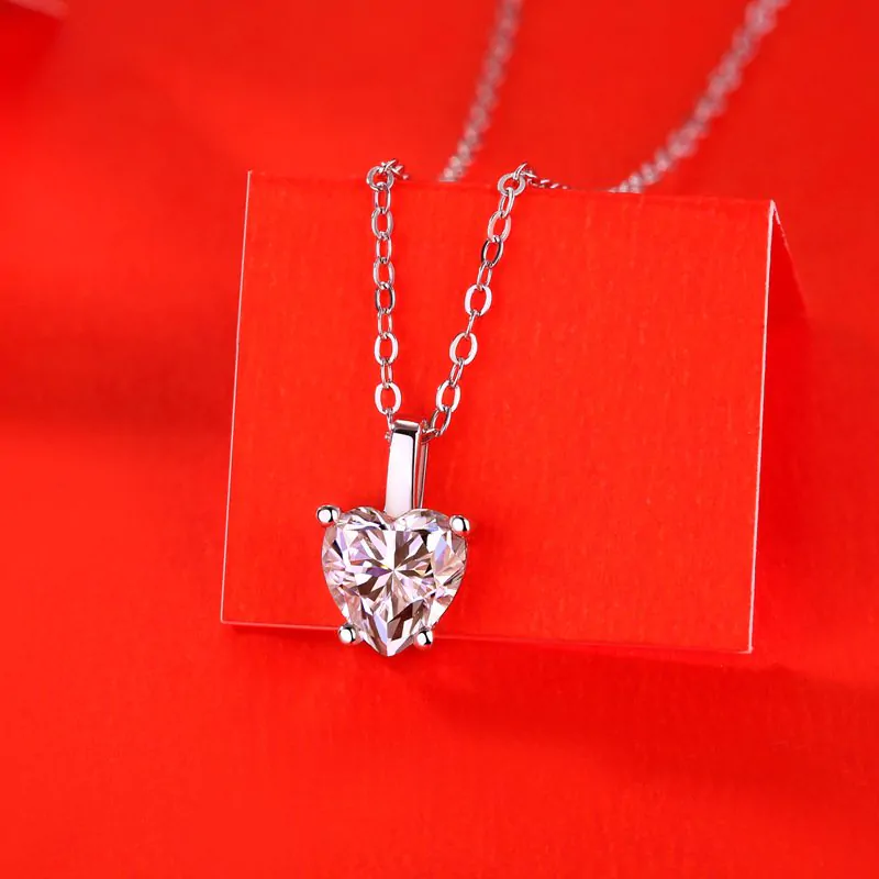 Moissanite CZ Heart Dangle 925 Sterling Silver Necklace - Image 2