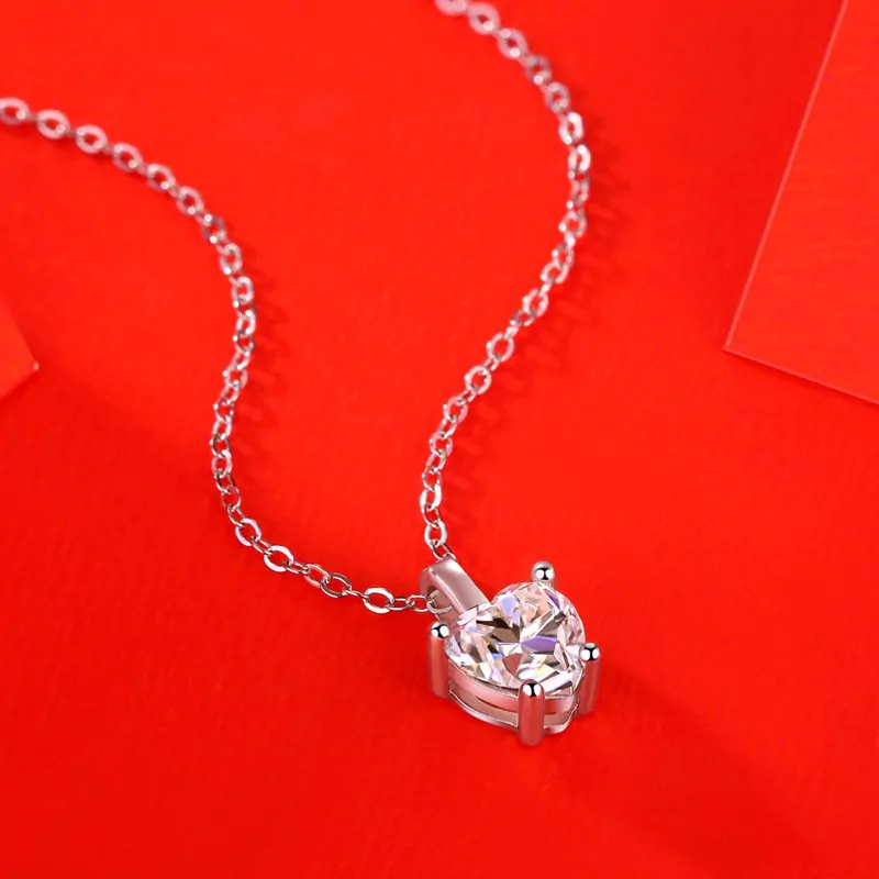 Moissanite CZ Heart Dangle 925 Sterling Silver Necklace - Image 3