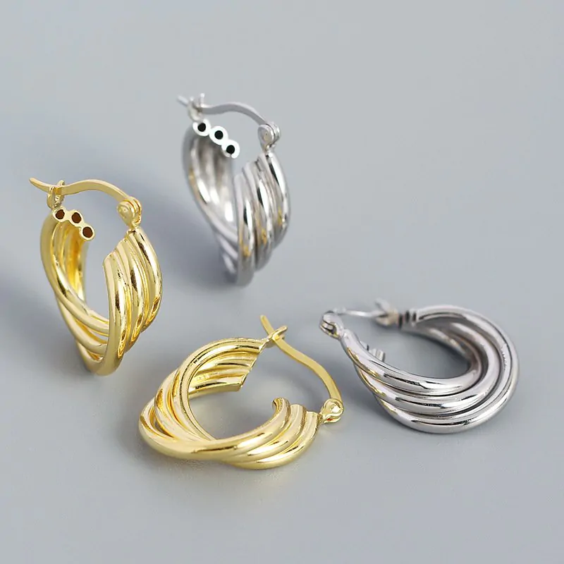 Classic Multi Layers Cross 925 Sterling Silver Hoop Earrings - Image 5