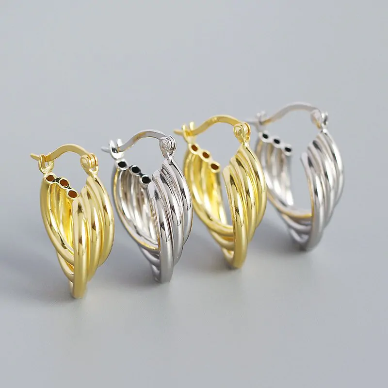 Classic Multi Layers Cross 925 Sterling Silver Hoop Earrings - Image 2