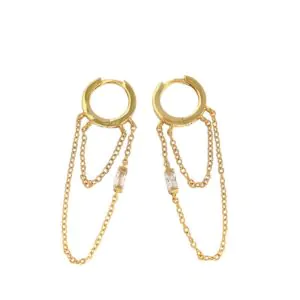 Elegant CZ Double Tassels 925 Sterling Silver Hoop Earrings