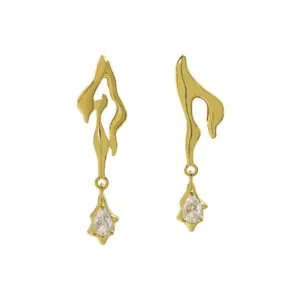 Elegant Irregular CZ Burning Flame 925 Sterling Silver Dangling Earrings