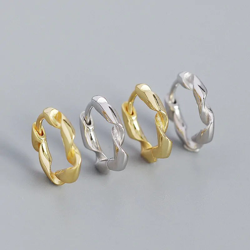 Twisted Circle 925 Sterling Silver Huggie Hoop Earrings - Image 2