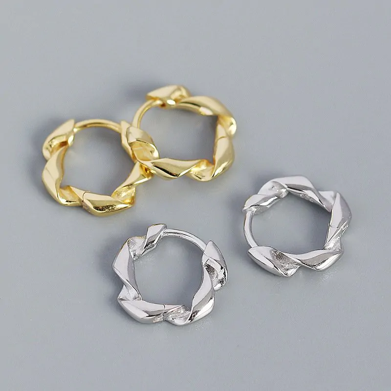 Twisted Circle 925 Sterling Silver Huggie Hoop Earrings - Image 3