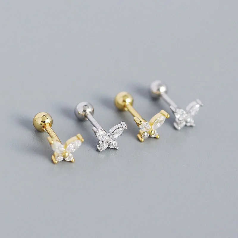 Mini CZ Butterfly 925 Sterling Silver Stud Earrings - Image 2