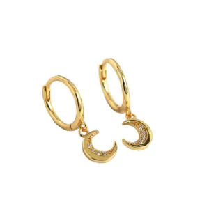 CZ Crescent Moon 925 Sterling Silver Hoop Earrings