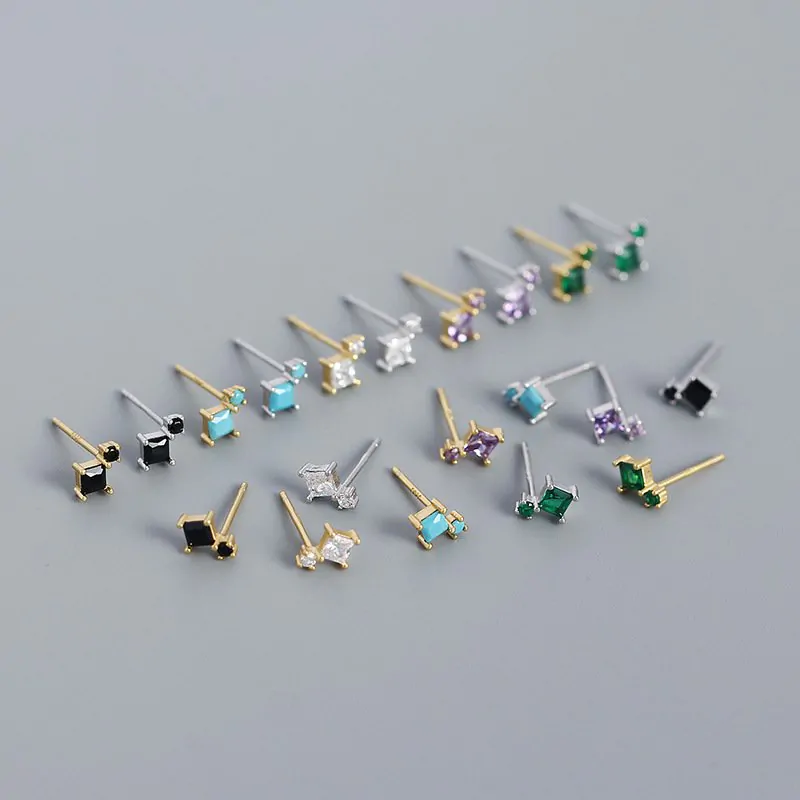 Geometric Mini Square 925 Sterling Silver Stud Earrings - Image 5