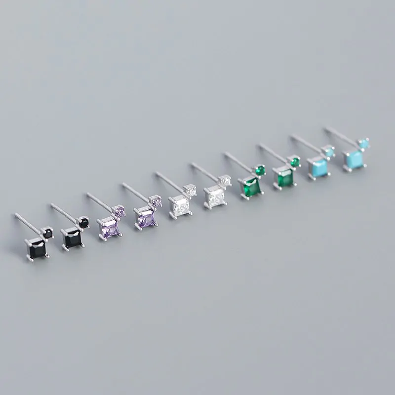 Geometric Mini Square 925 Sterling Silver Stud Earrings - Image 3