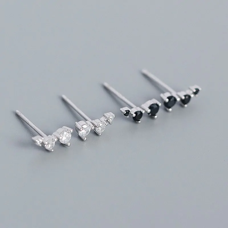 Geometric CZ Lines 925 Sterling Silver Stud Earrings - Image 3