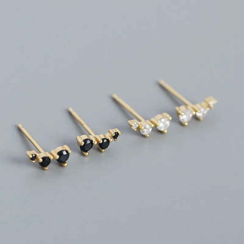 Geometric CZ Lines 925 Sterling Silver Stud Earrings - Image 4