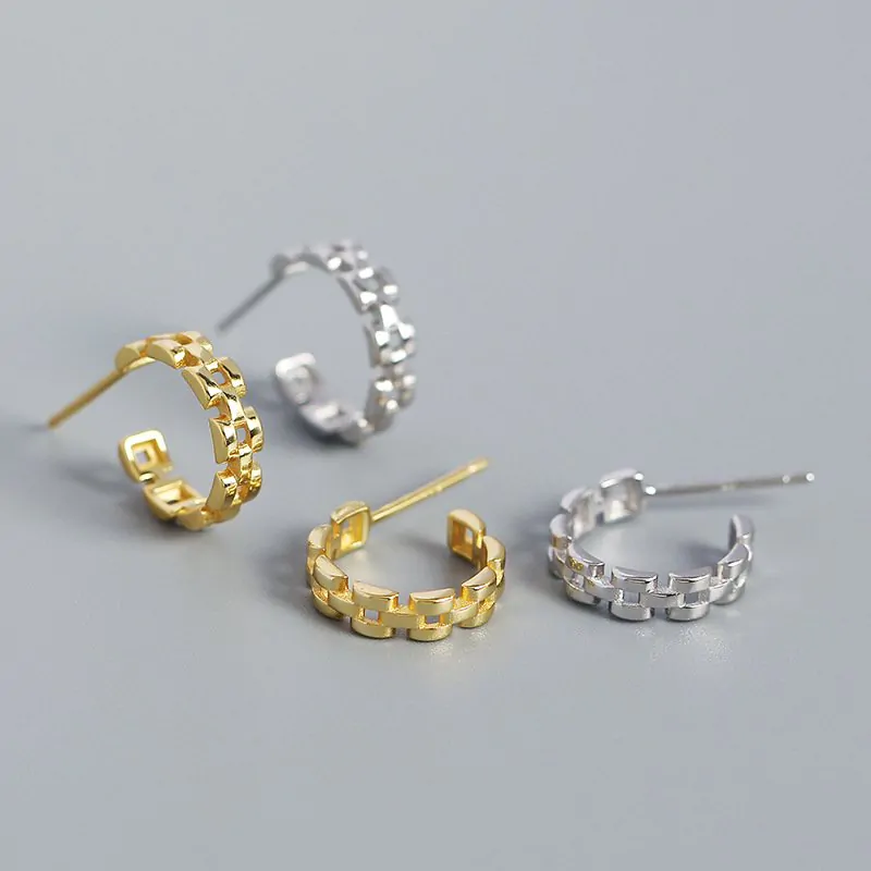 Watchband C Shape 925 Sterling Silver Stud Earrings - Image 5