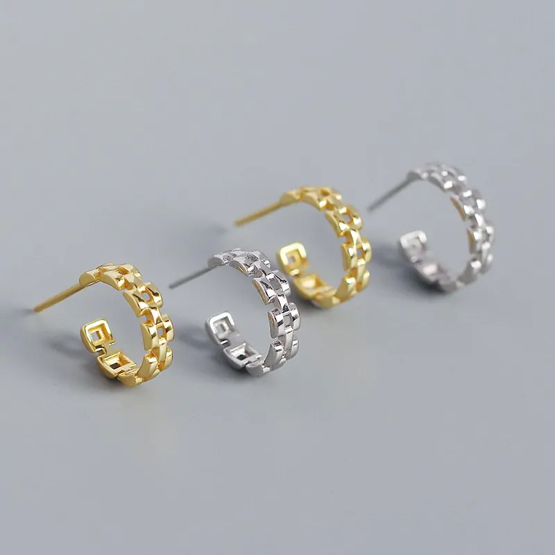 Watchband C Shape 925 Sterling Silver Stud Earrings - Image 2