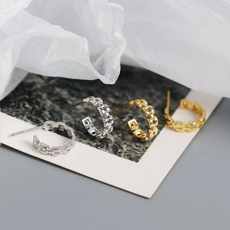 Watchband C Shape 925 Sterling Silver Stud Earrings - Image 4