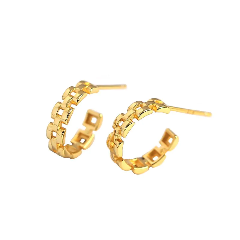 Watchband C Shape 925 Sterling Silver Stud Earrings