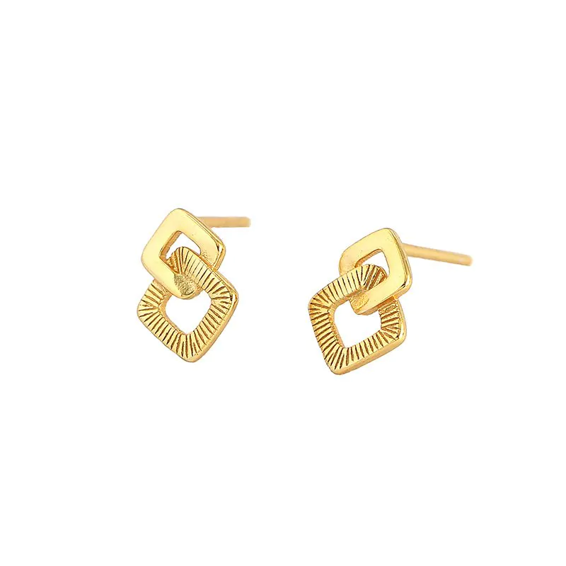 Geometric Double Hollow Square Cross 925 Sterling Silver Stud Earrings