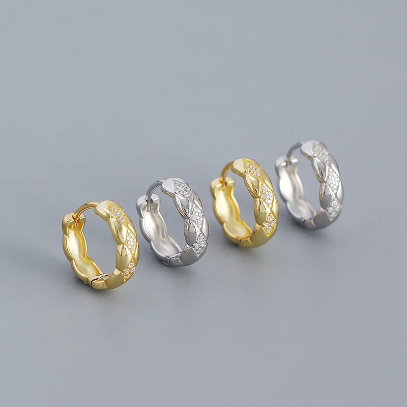 Geometric Rhombus CZ 925 Sterling Silver Huggie Hoop Earrings - Image 2