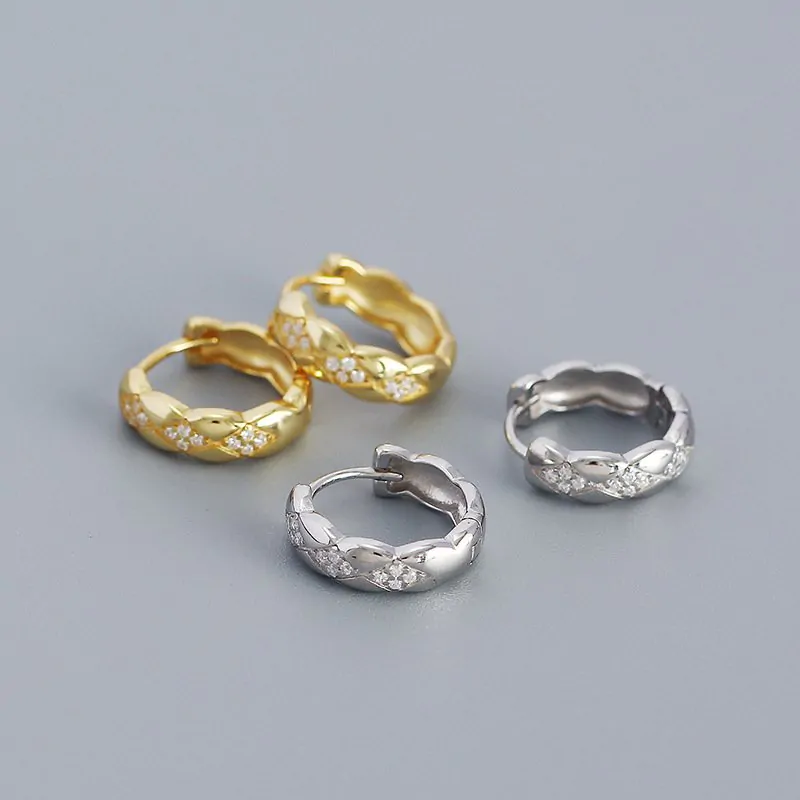 Geometric Rhombus CZ 925 Sterling Silver Huggie Hoop Earrings - Image 3