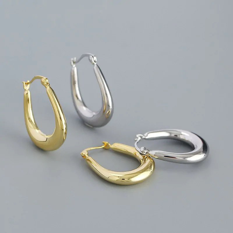 U Shape 925 Sterling Silver Hoop Earrings - Image 5