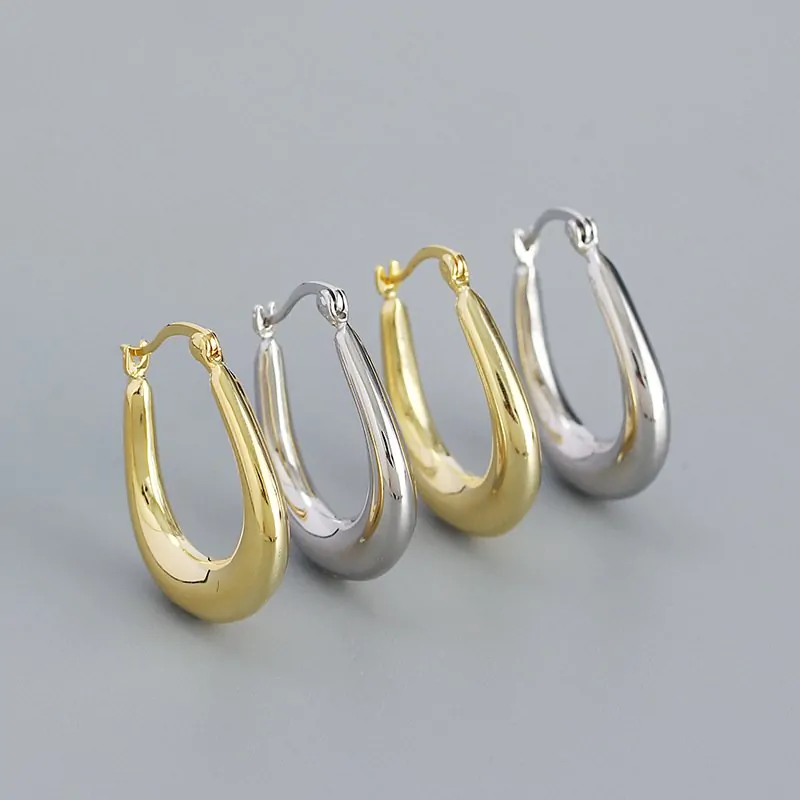 U Shape 925 Sterling Silver Hoop Earrings - Image 2