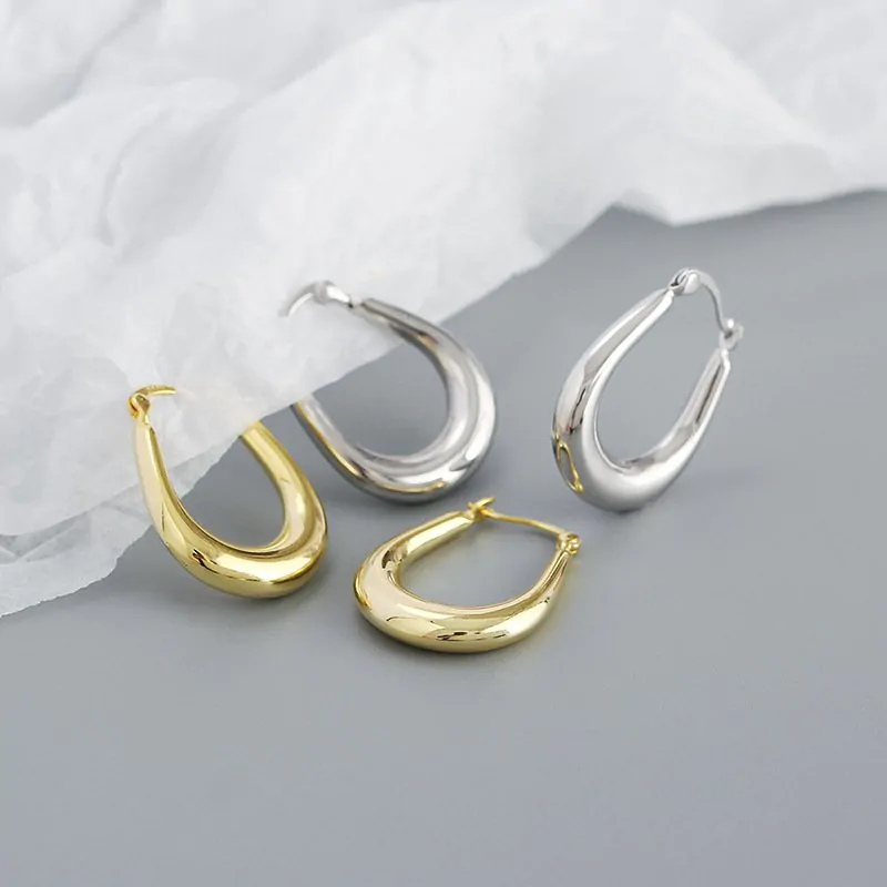 U Shape 925 Sterling Silver Hoop Earrings - Image 4