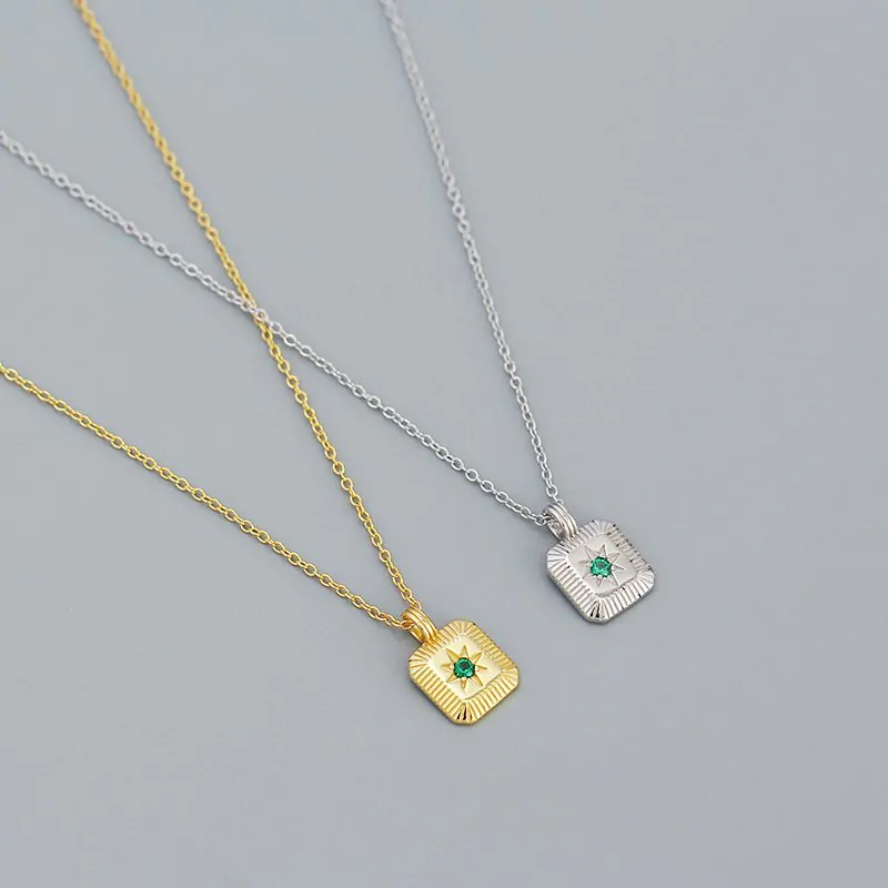 Geometric Square CZ Octagonal Star 925 Sterling Silver Necklace - Image 5