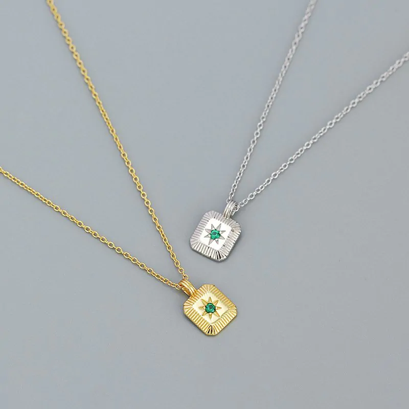 Geometric Square CZ Octagonal Star 925 Sterling Silver Necklace - Image 2