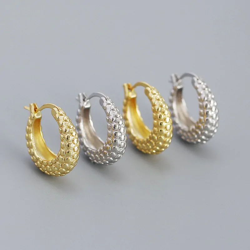 Round Rivet Circle 925 Sterling Silver Huggie Hoop Earrings - Image 2