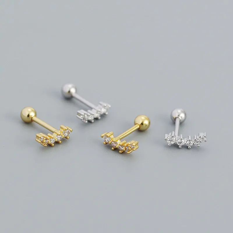 Geometric CZ Smile Lines 925 Sterling Silver Stud Earrings - Image 2