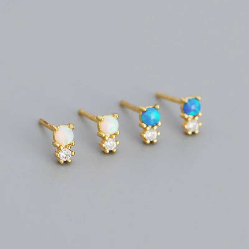 Round Created Opal Snowman CZ 925 Sterling Silver Stud Earrings - Image 4