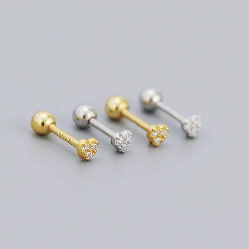CZ Mini Heart Ball 925 Sterling Silver Stud Earrings - Image 2